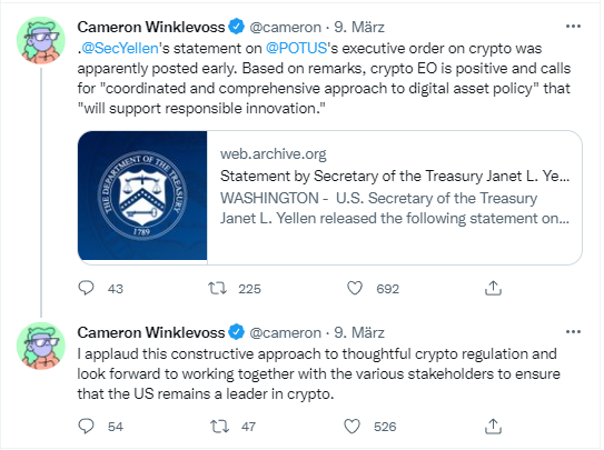 Cameron Winklevoss Tweet