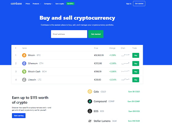 Coinbase Website Screenshot