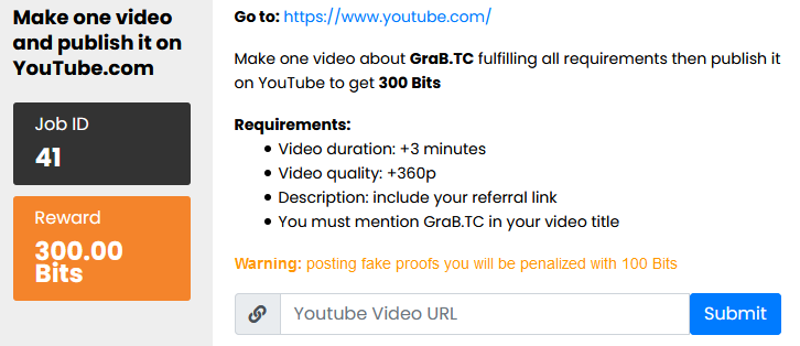 Grabtc Job for a Youtube video